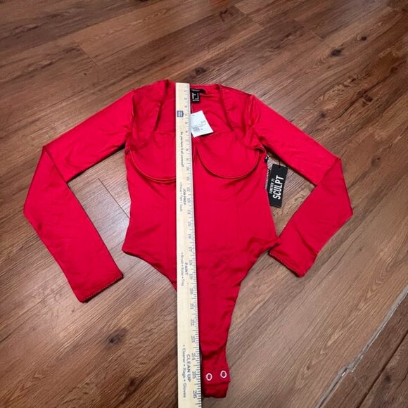 Forever 21 Red Contour Sculpt Long Sleeve Bustier Bodysuit Small - Picture 8 of 10